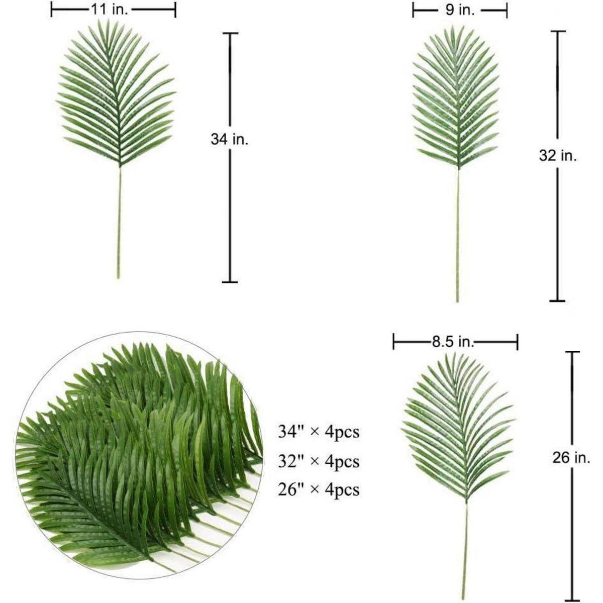 KUNSTPFLANZE Palmwedel Set Grün 31/37/45cm - Grün, Textil (44cm)