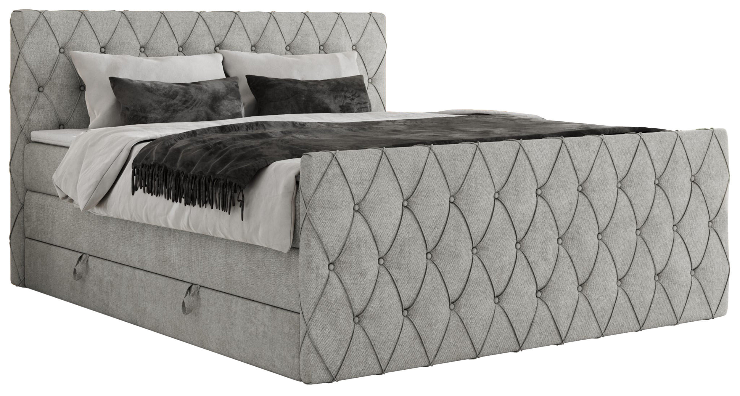 BOXSPRINGBETT MIREN KING DUO 120/200 Hellgrau Struktur - H3 - Hellgrau, Holz/Textil (120/200cm) - MKS