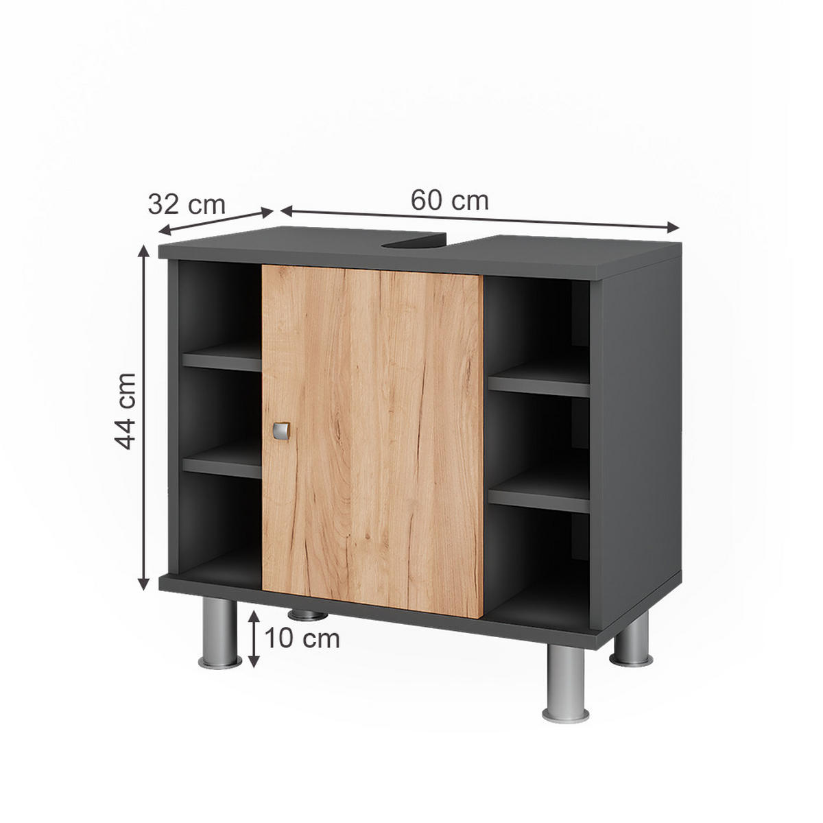 WASCHBECKENUNTERSCHRANK Fynn Anthrazit/Goldkraft Eiche 60 x 54 cm mit 6 Ablage - Honigeiche/Anthrazit, Holzwerkstoff (60/54/32cm) - Vicco
