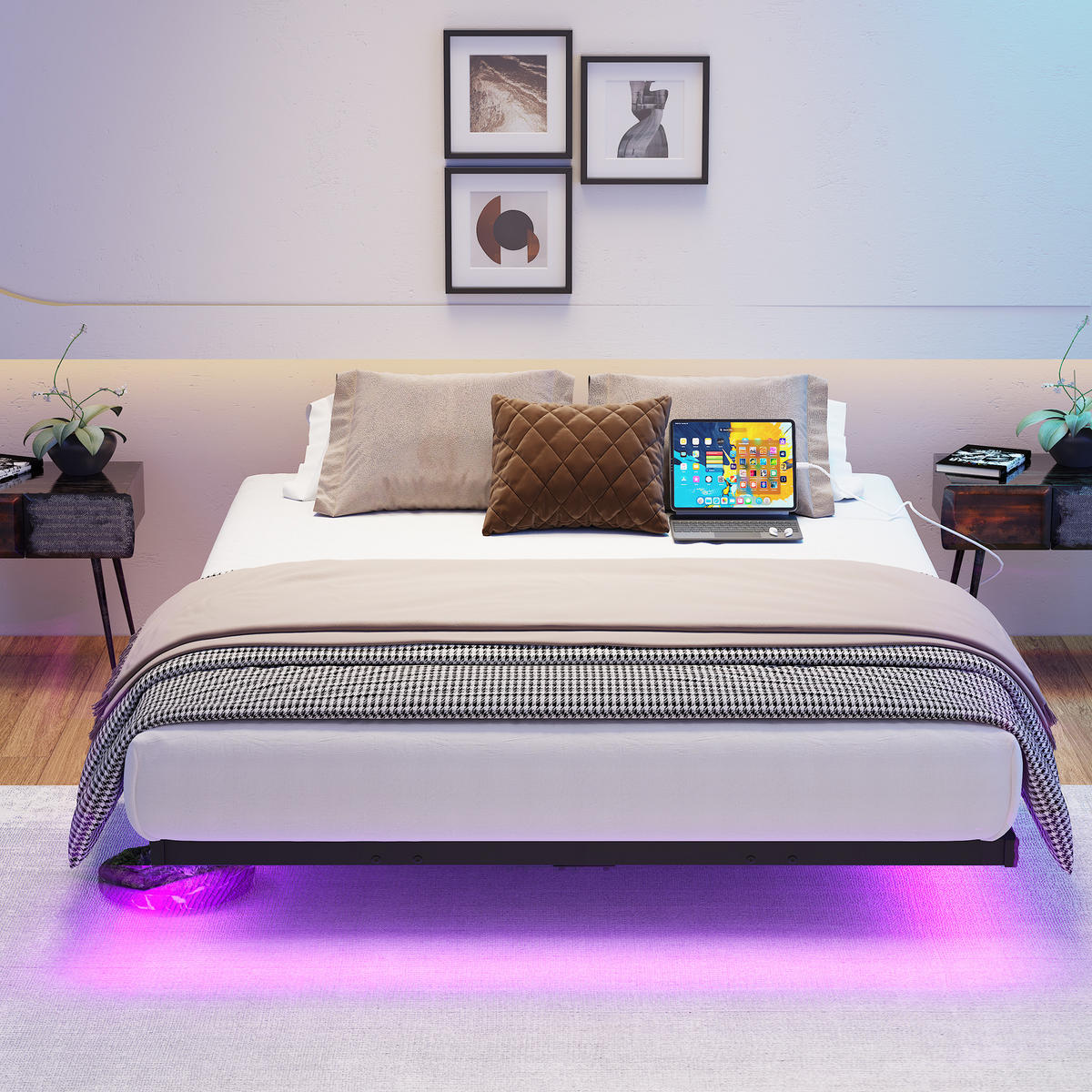 METALLBETT 120/200 cm in Schwarz mit LED und USB - Schwarz, Metall (120/200cm) - WISHDOR