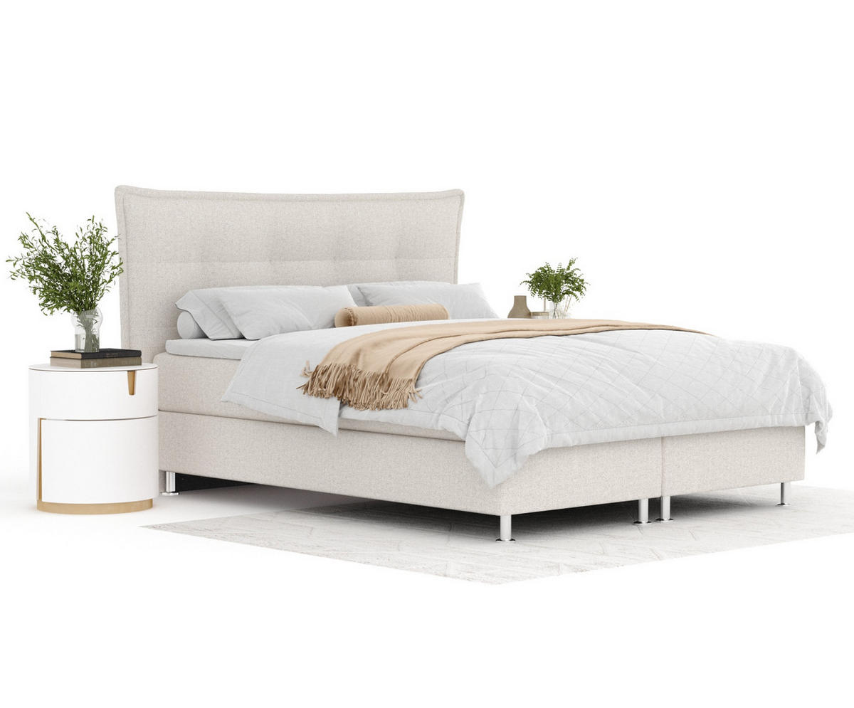BOXSPRINGBETT Minori Hellbeige 180/200 cm mit Latex-Topper - Beige/Silberfarben, Holz/Holzwerkstoff (180/200cm) - Maison de Reve