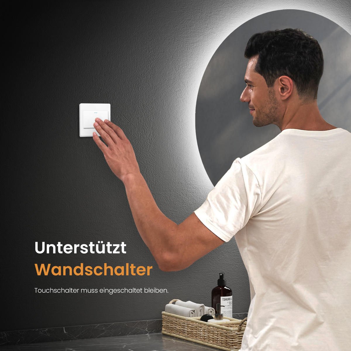 BADSPIEGEL rund mit Beleuchtung rahmenlos Ø80 cm - Weiß, Glas (80/3.5/80cm) - EMKE