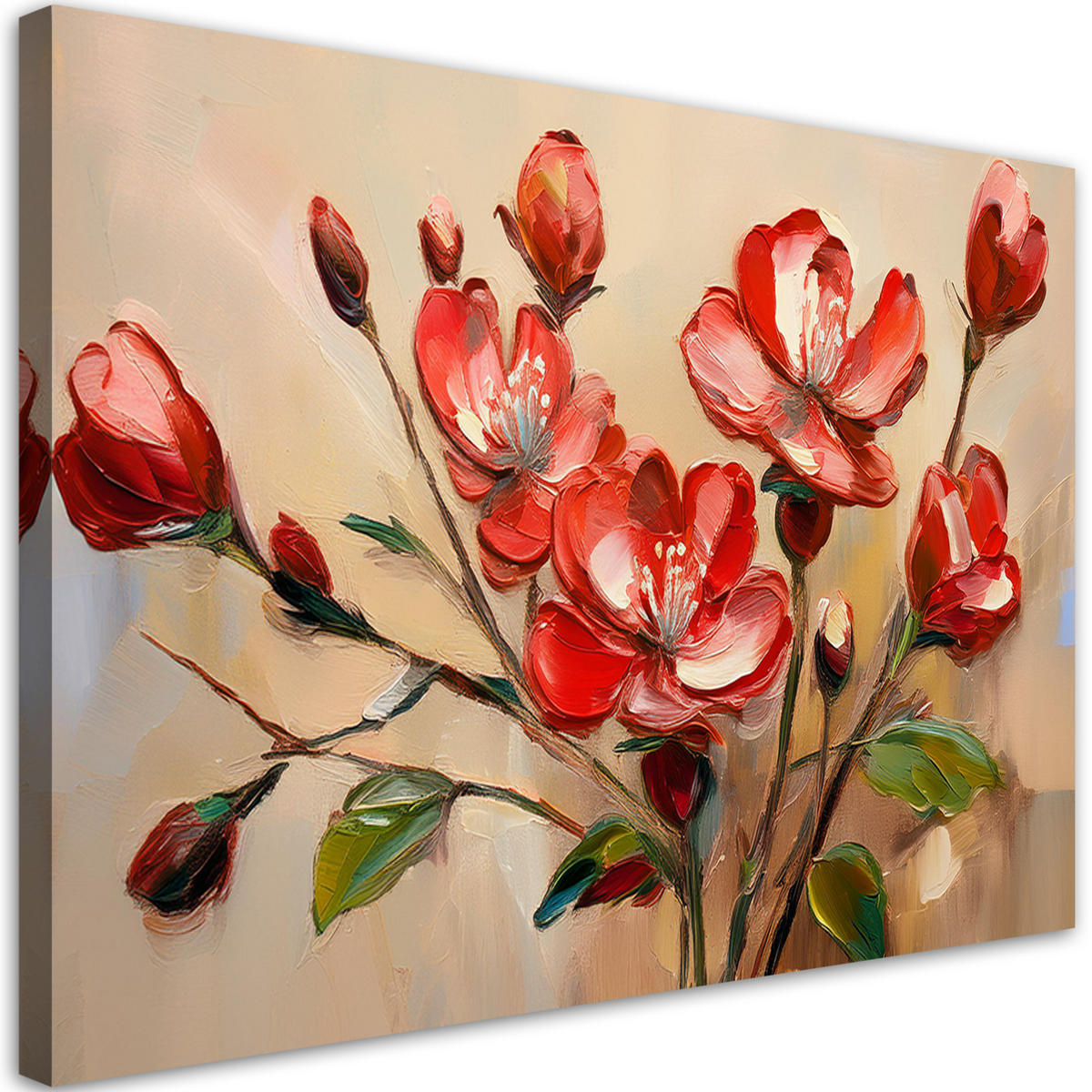 WANDBILD rot blühende blumenpflanzen - Rot, Textil (60/40cm) - Feeby