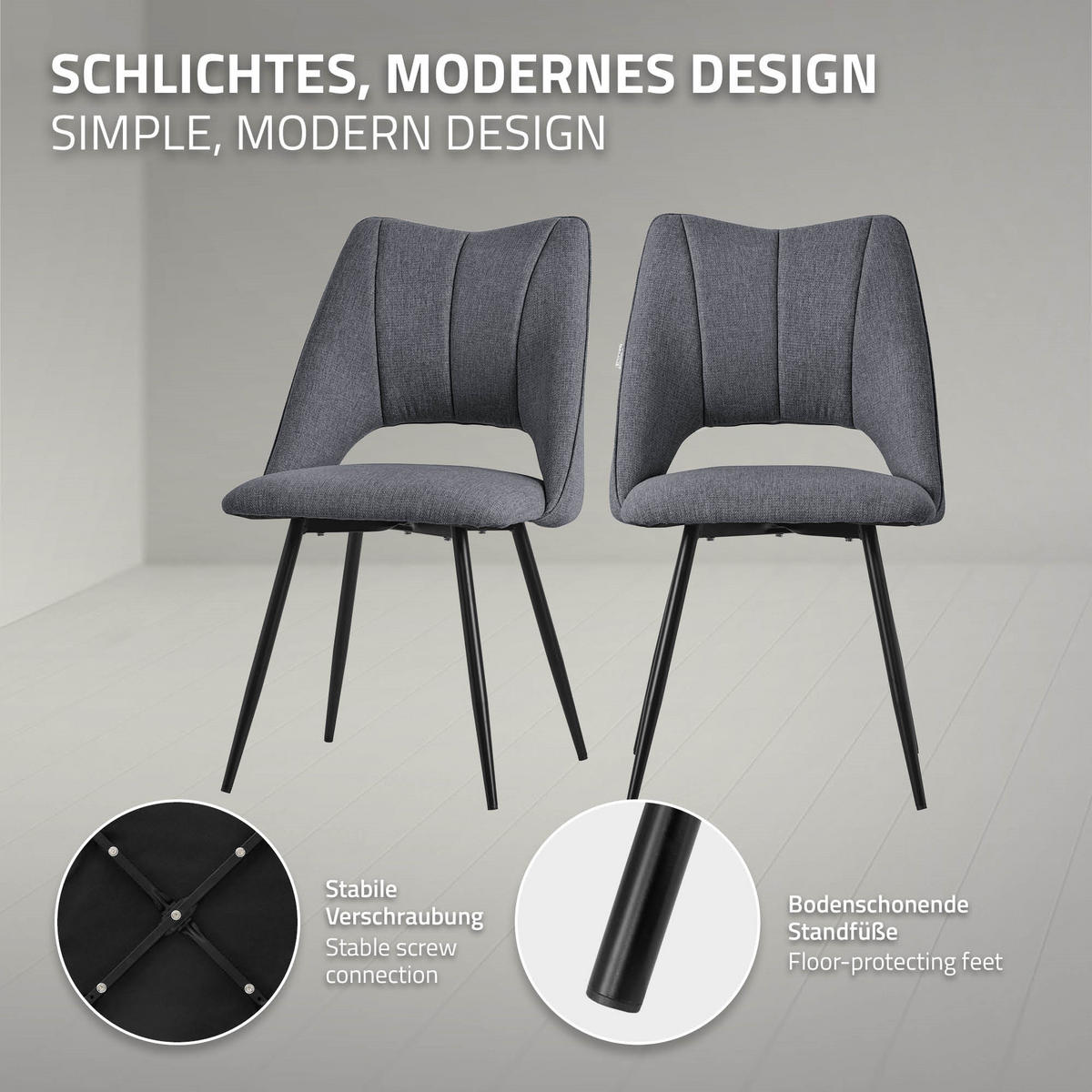 ESSZIMMERSTÜHLE 2ER-SET Grau Stoffbezug - Schwarz/Grau, Textil/Metall (57/89/53cm) - ML-DESIGN