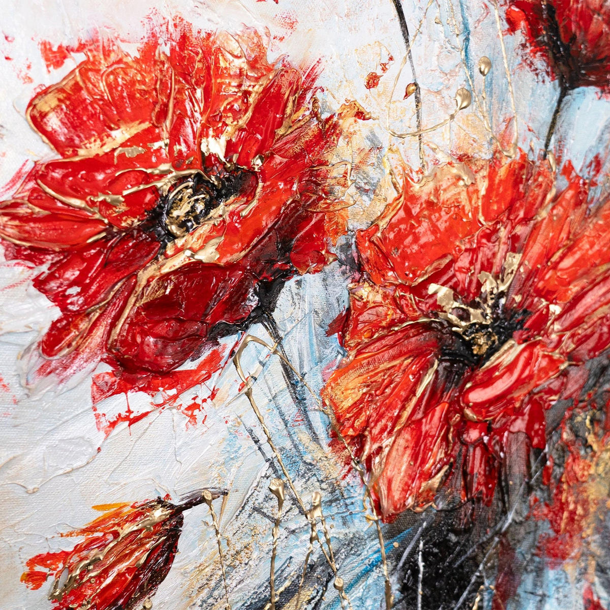 GEMÄLDE Rote Mohnblumen auf Keilrahmen 115x50 cm - Multicolor, Holz (115/50cm) - YS-art gallery