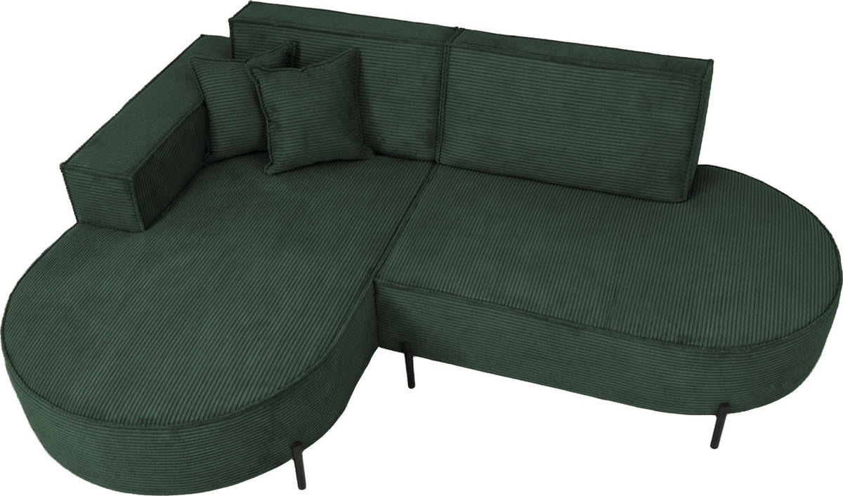 ECKSOFA Hana Loft 3-Sitzer Ecke Links, Cordstoff Chenille, Dunkelgrün 241/80/168 cm - Dunkelgrün/Schwarz, Textil/Metall (241/168cm) - WFL GROUP