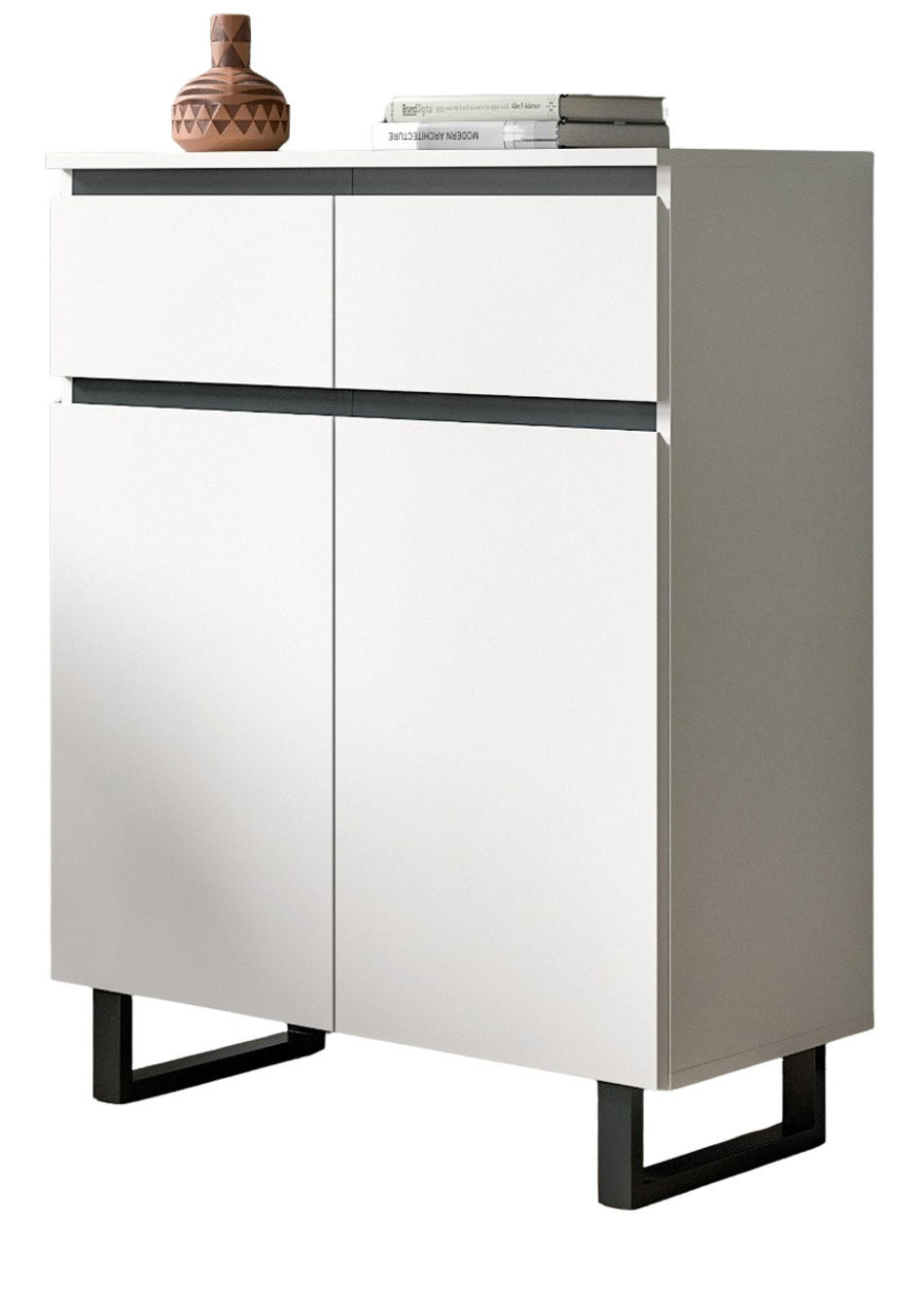 KOMMODE weiß, schwarz, Highboard 80 x 99 cm, Soft-Close, Gelia - Schwarz/Weiß, Holzwerkstoff/Metall (80/99/36cm) - Inn.Furn
