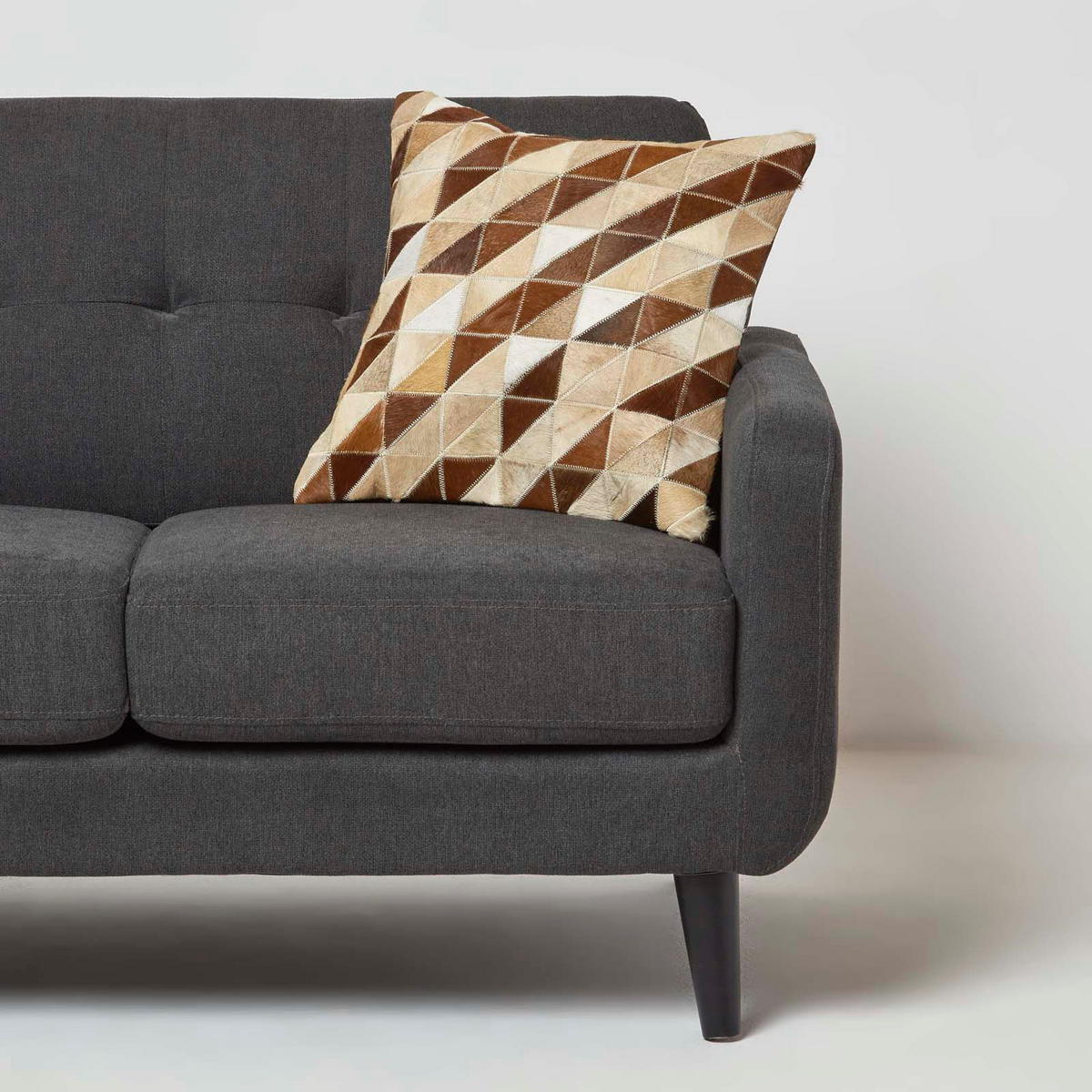 PATCHWORK-KISSEN Fell & Leder 45/45 cm geometrisch - Multicolor, Leder/Textil (45/45cm) - Homescapes