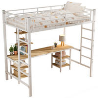 HOCHBETT 90/200 cm in Weiß mit Tisch und Regalen - Weiß, Holzwerkstoff (90/200cm) - BEAOK
