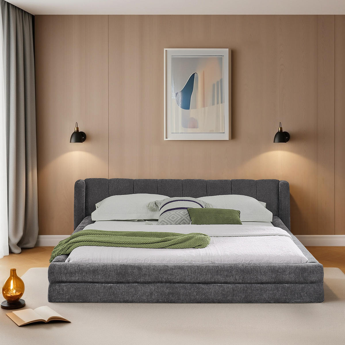 POLSTERBETT 160x200 cm Chenille grau - Dunkelgrau, Kunststoff (160/200cm) - LEBENLANG