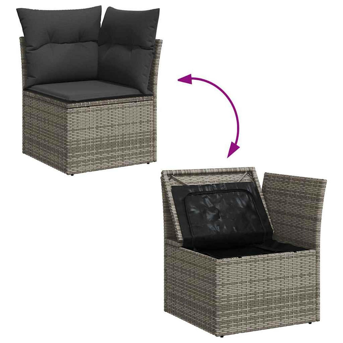 GARTEN-ECKSOFA Mit Kissen Grau Poly Rattan - Grau, Kunststoff (62/69/62cm) - vidaXL