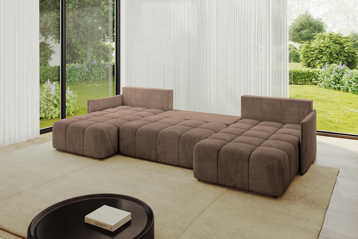 WOHNLANDSCHAFT LONLI-U 355x189x68 Braun Velours - Braun, Holzwerkstoff/Kunststoff (355/68/189cm) - ALTDECOR