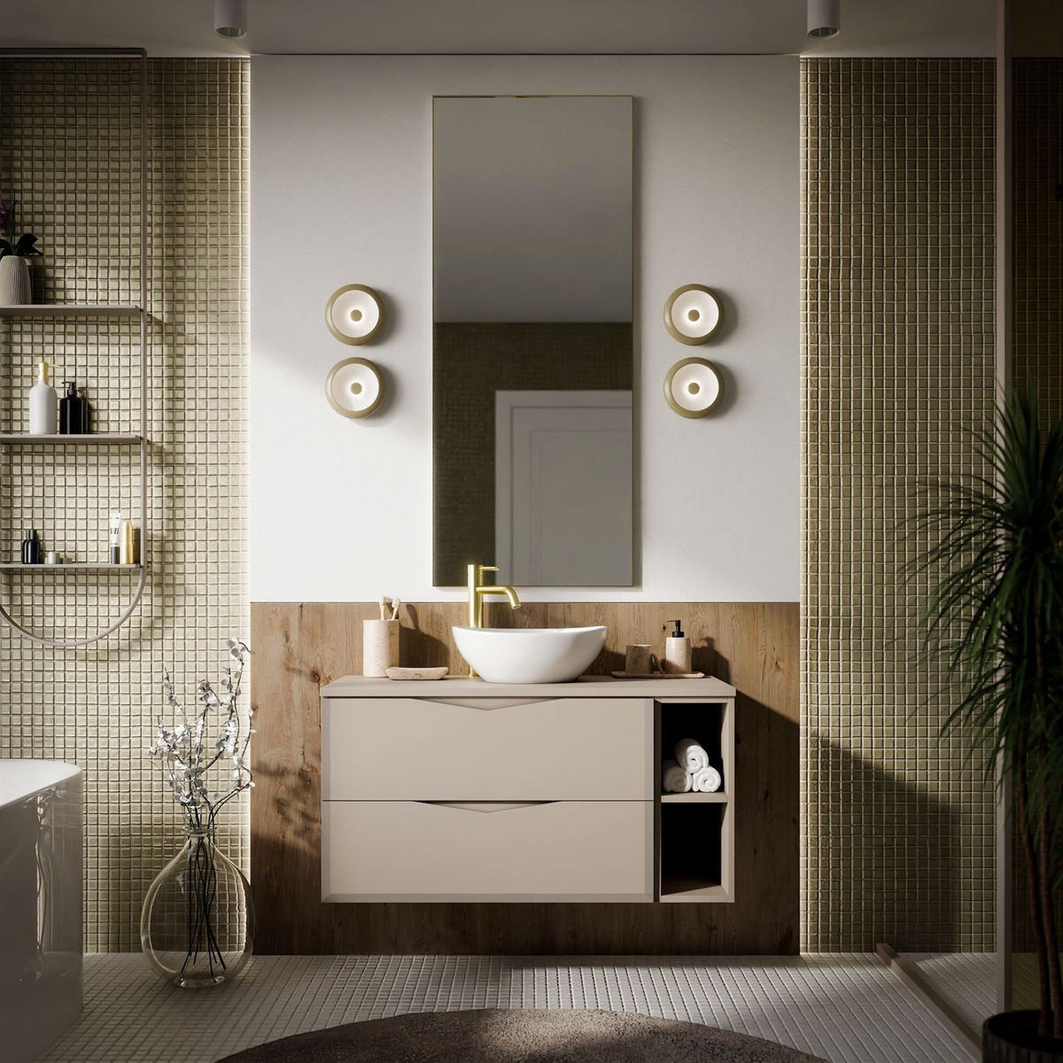 BADEZIMMERSET MIRA mit Regal II 80 cm - Kaschmir, Holzwerkstoff (80/50/46cm) - Lookway