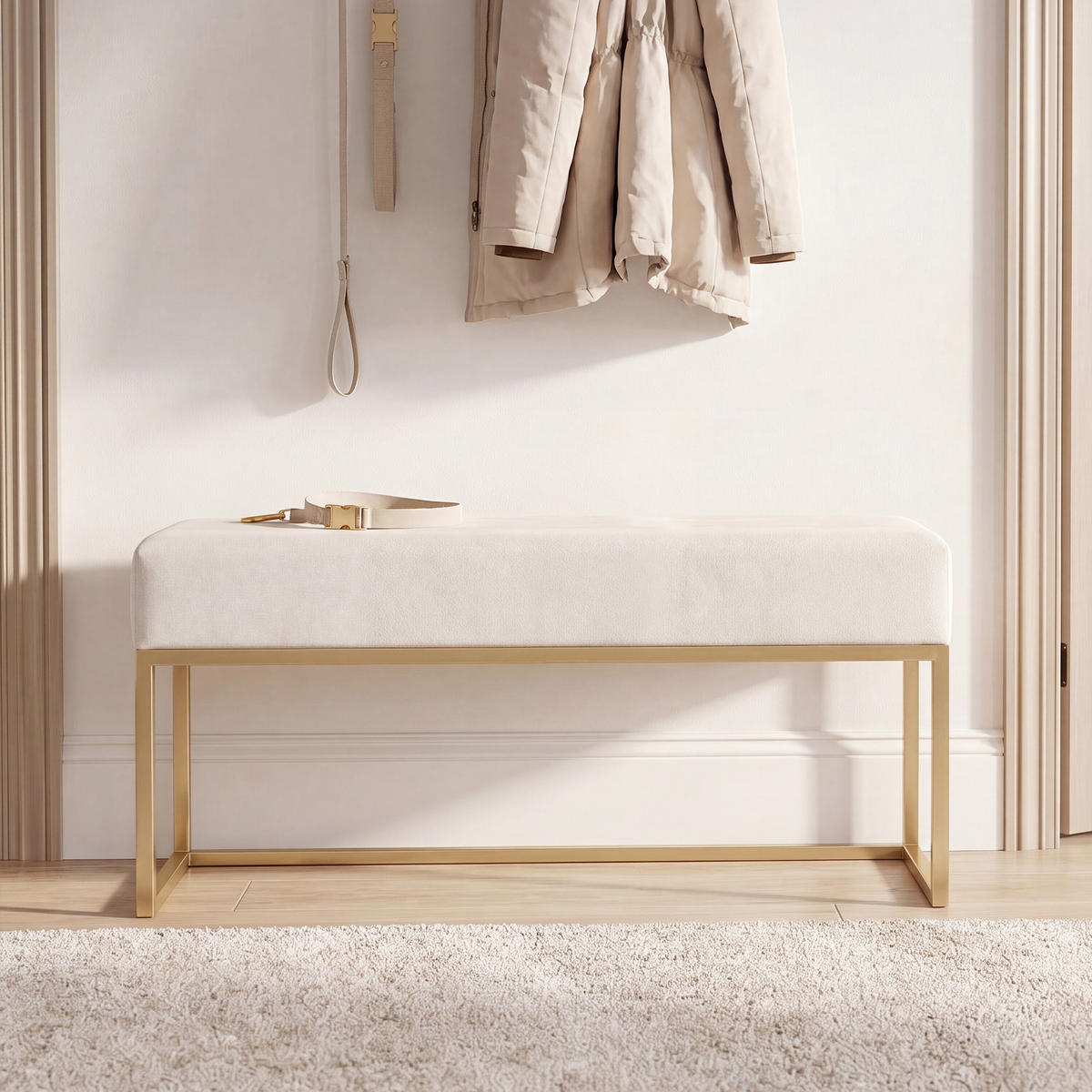 POLSTERBANK PURE 90 cm, Metallgestell, Goldfarben / Creme - Goldfarben/Creme, Textil/Metall (90/44/30cm) - Idohome