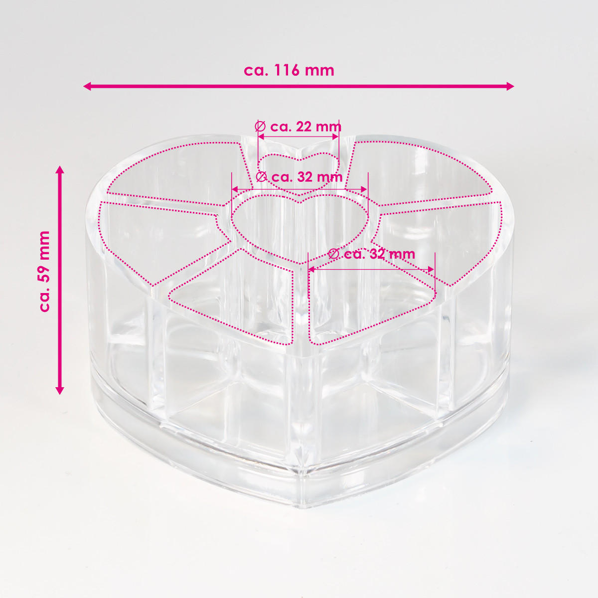 KOSMETIKORGANIZER, mit 8 Fächern, Herzform - Transparent, Kunststoff (11.5/9.5/6cm) - bremermann