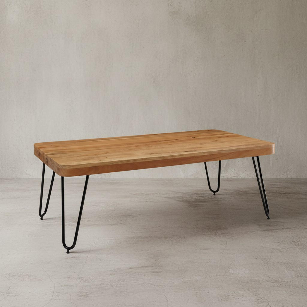 COUCHTISCH aus Massivholz mit Metallbeinen, handgefertigt, einzigartige Maserung, Beige 115x60x40 cm - Beige/Schwarz, Holz/Metall (60/115/40cm) - KADIMA DESIGN