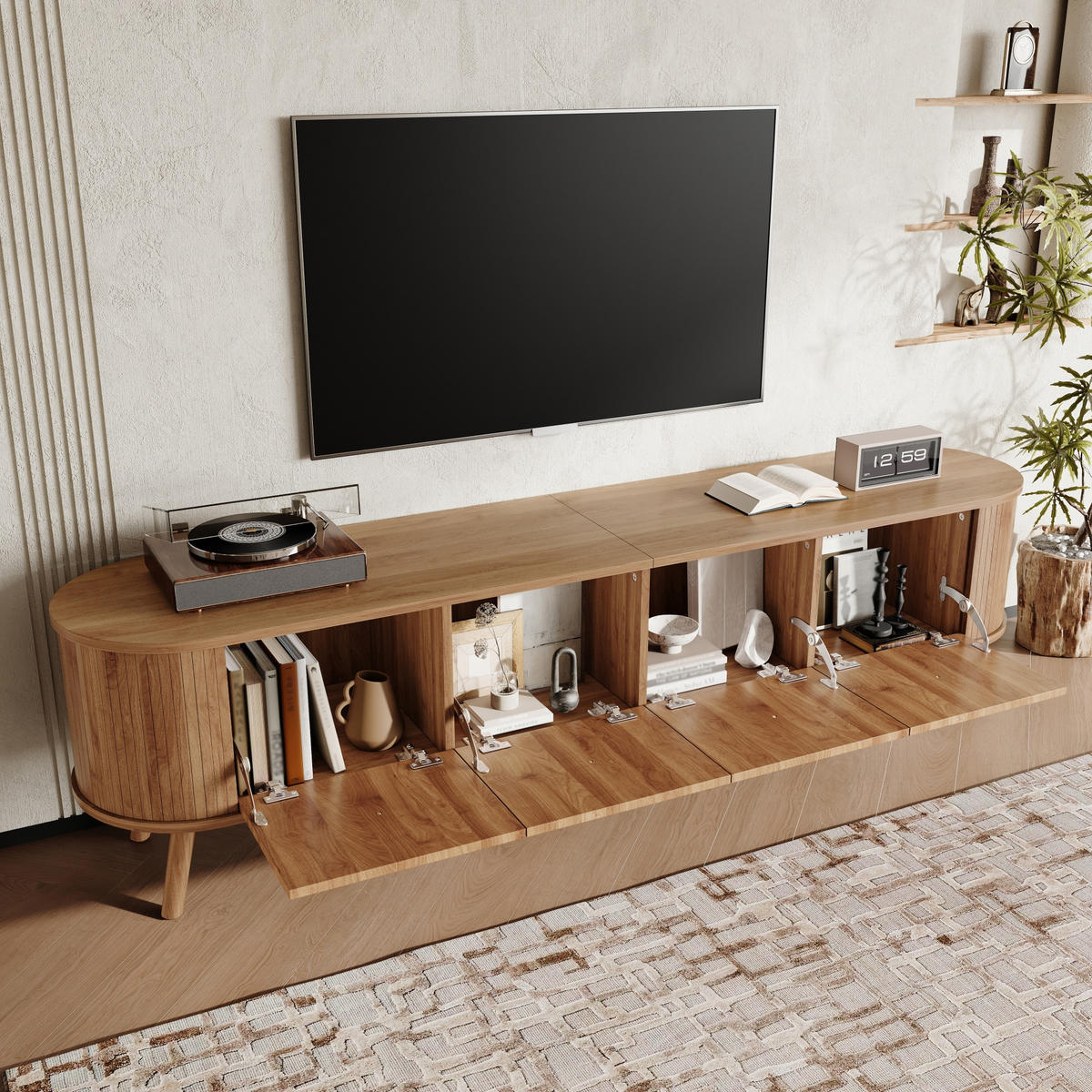 TV-SCHRANK 180cm 4 Türen Goldgriffe Holzbeine modern - Eichefarben, Holzwerkstoff (38/47/180cm) - FLIEKS
