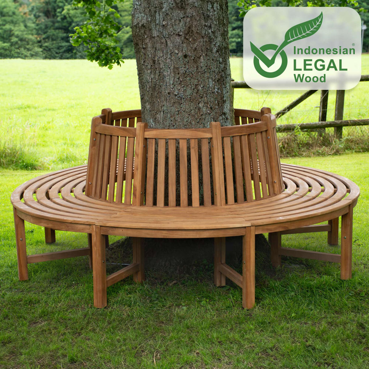 BAUMBANK Tinar Braun 203x203x90cm Kreisrunde Sitzbank - Braun, Holz (203/90/203cm) - DELUKE