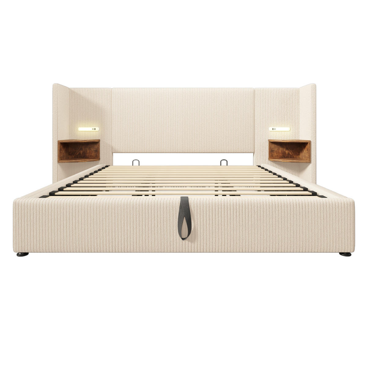 POLSTERBETT aus Cordstoff 180x200 cm Beige-Weiß mit Bettkasten, Leselampe und USB-/Type-C-Anschlüssen - Beige, Textil (180/200cm) - IVMEU