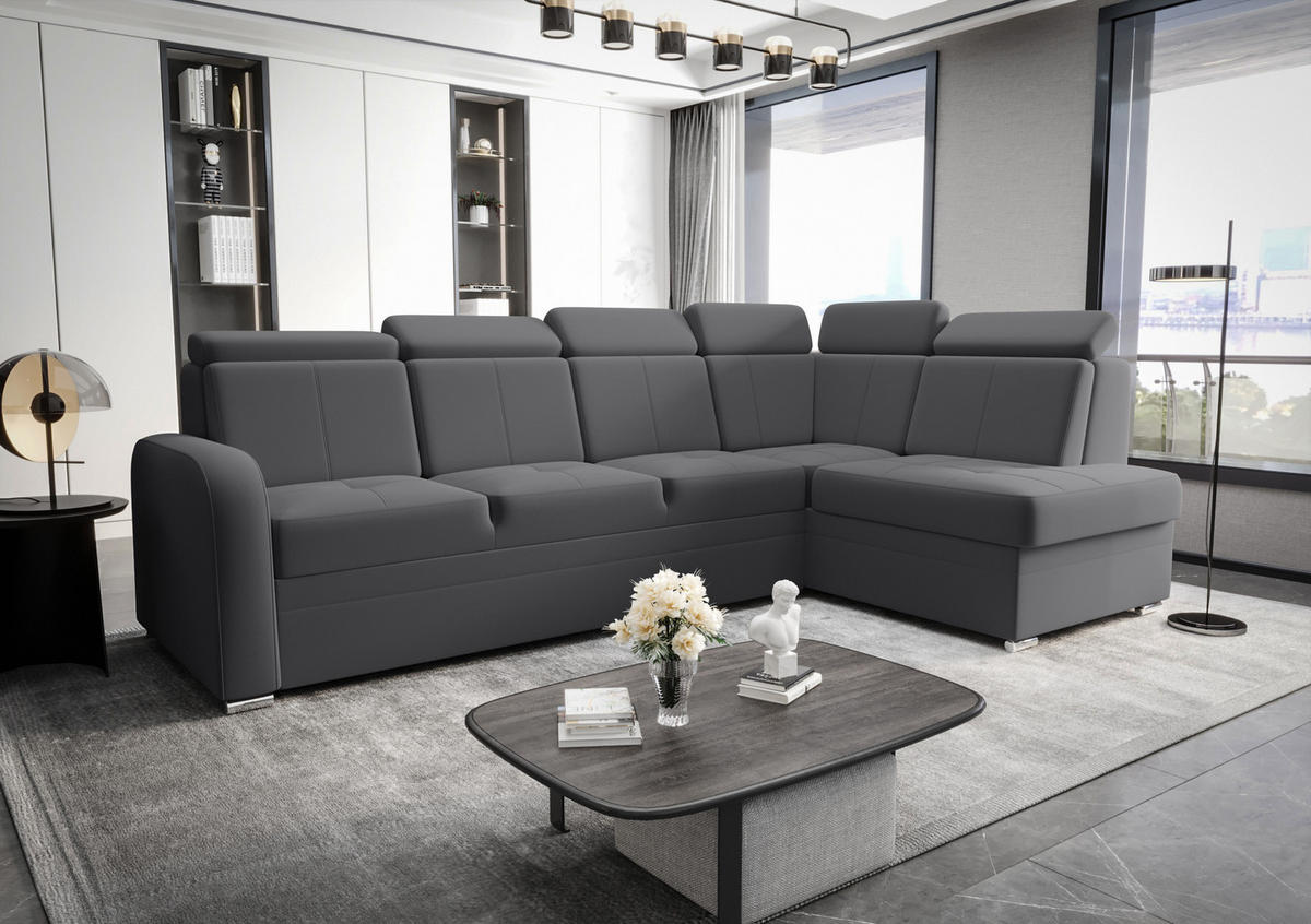 ECKSOFA KONGO RBN11, Eckcouch in L-Form mit Schlaffunktion, Farbe: Braun, Velourstoff, Ottomane Rechts - Braun, Textil (304/180cm) - O-Sofa