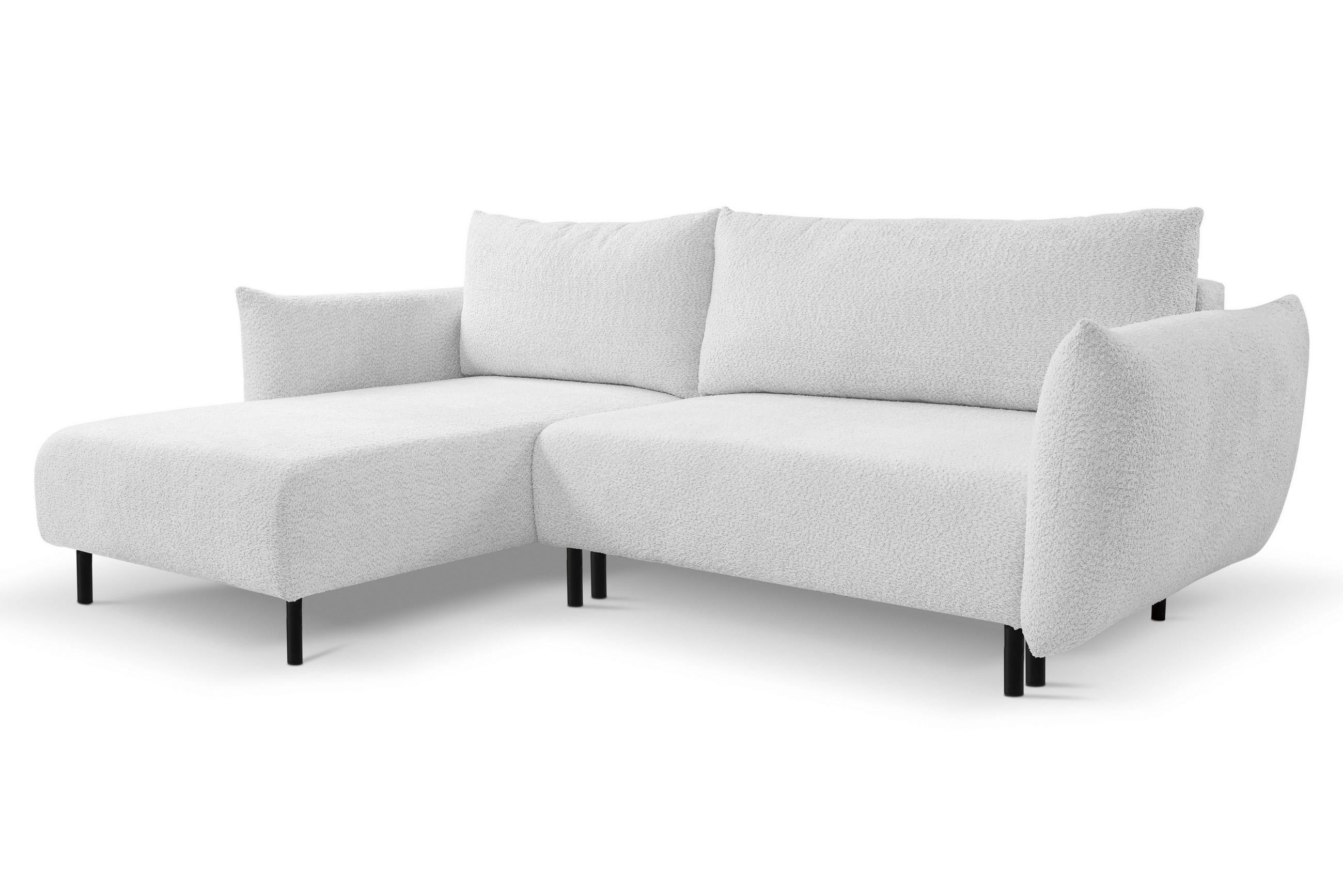 ECKSOFA ADEL mit Schlaffunktion und Bettkasten, L-förm, Metallbeine, verstellbar lose Rückenkissen, freistehend, LINKS, 171x257x90 cm, Silver - Silberfarben, Holz/Textil (171/257cm) - DomoHome