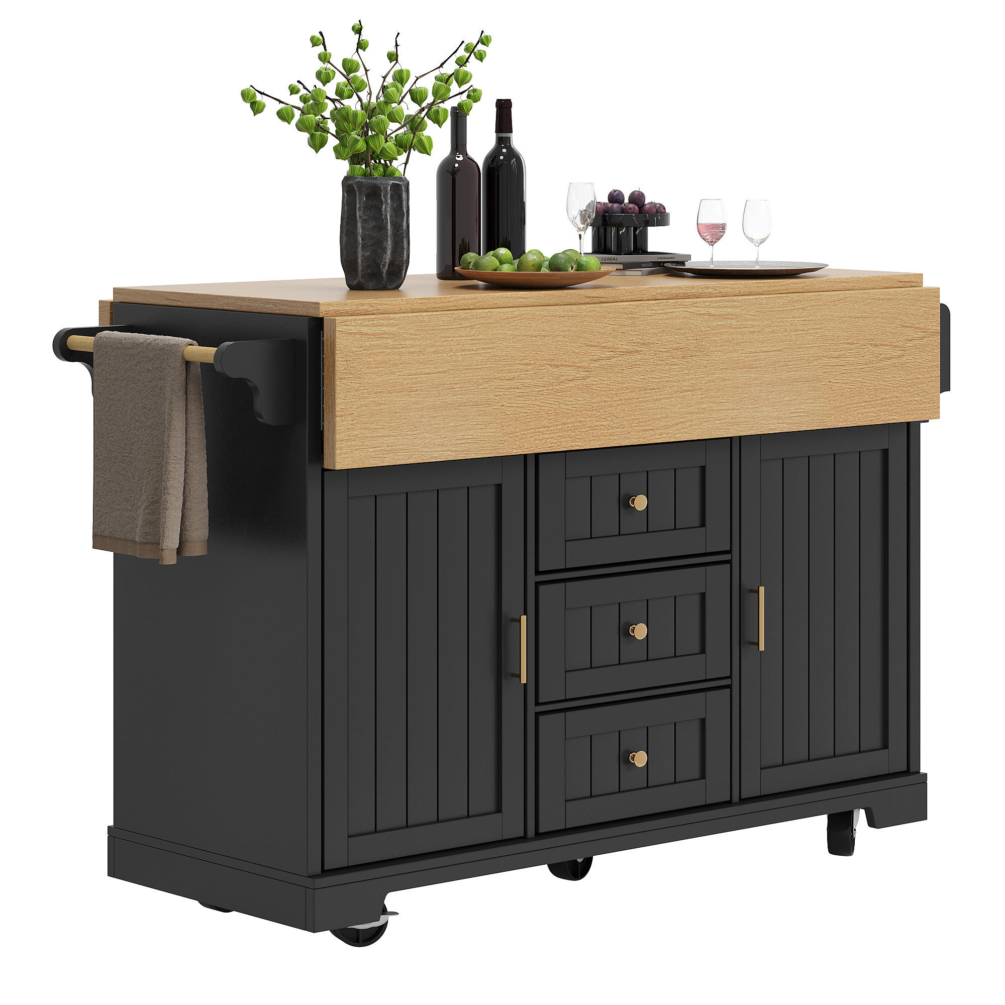 FLIEKS KUCHYŇSKÝ VOZÍK 120x40–80x95cm Výsuvný Černý/Bílý