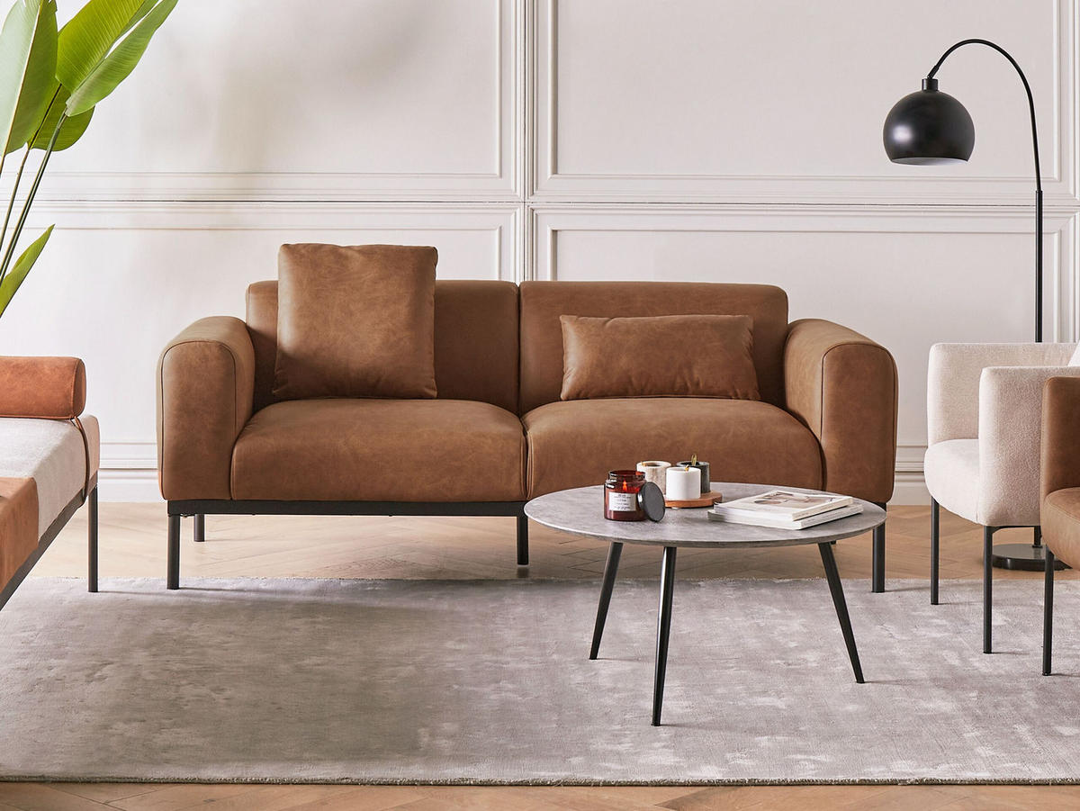 2-SITZER-SOFA Kunstleder braun Malmos - Schwarz/Braun, Textil (196/78/85cm) - Beliani