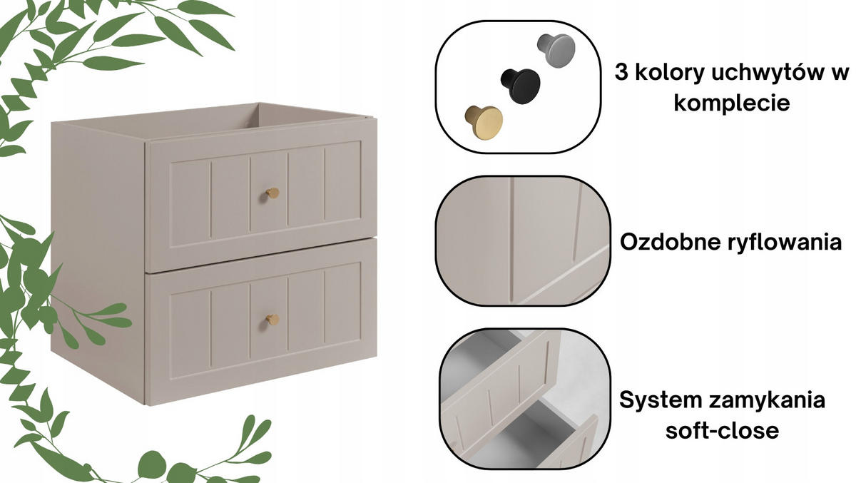 WASCHBECKUNTERSCHRANK + HÄNGESÄULE GUSTO 60cm Kaschmir - Kaschmir, Holzwerkstoff (60/58/46cm) - Rodan