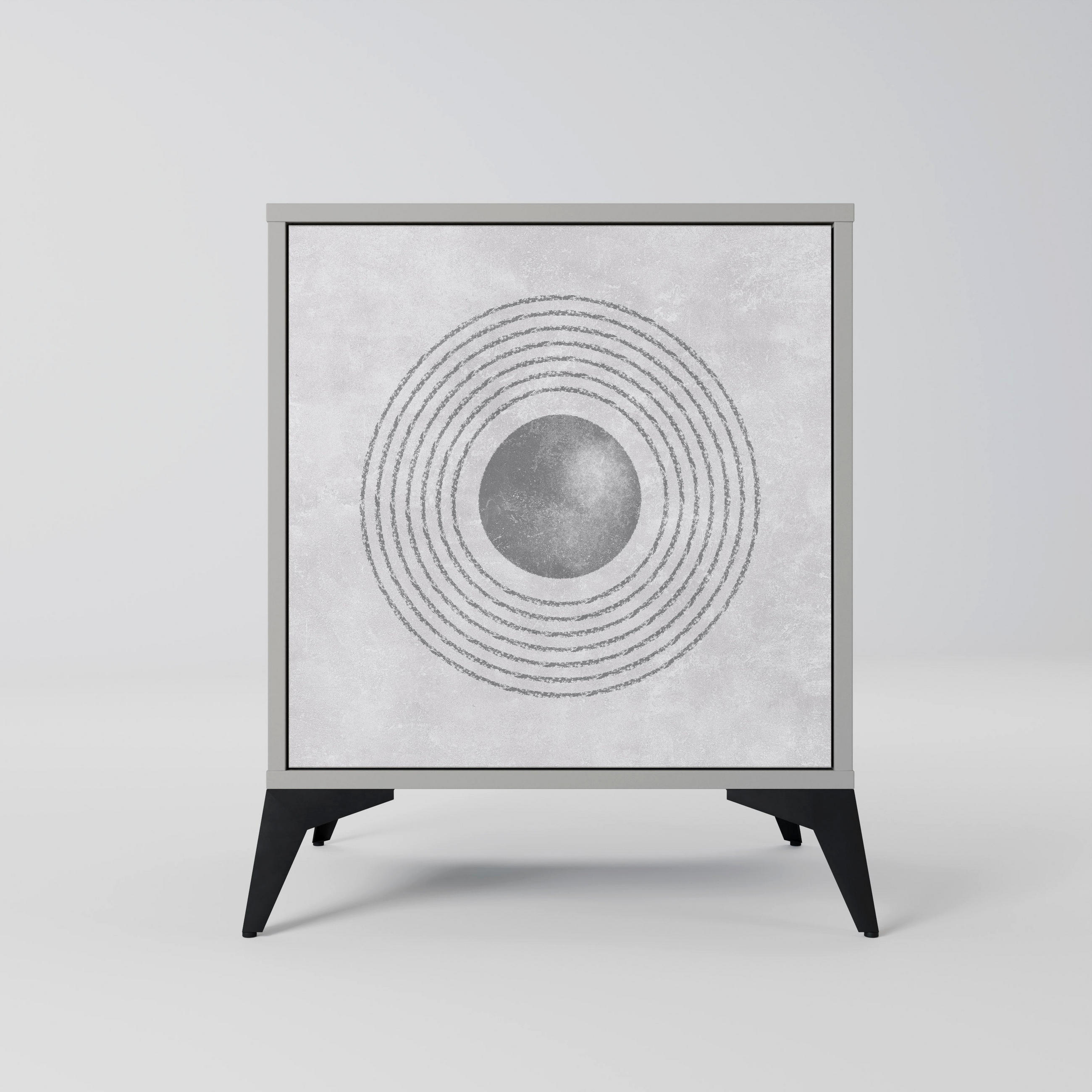 SIDEBOARD SOLID CIRCLES, Grau, 57,5x42x70,5 cm, Schwarze Metall-Sternfüße - Multicolor/Schwarz, Holzwerkstoff/Metall (57.5/70.5/42cm) - SpaceRebels
