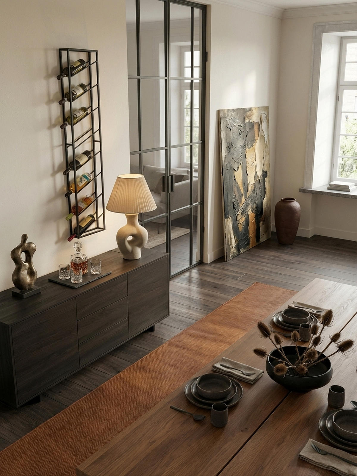 WEINREGAL STILVIN Eisen Pulverbeschichtet Wandmontage Handgefertigt, Schwarz 36x8x150 cm - Schwarz, Metall (36/150/8cm) - KADIMA DESIGN