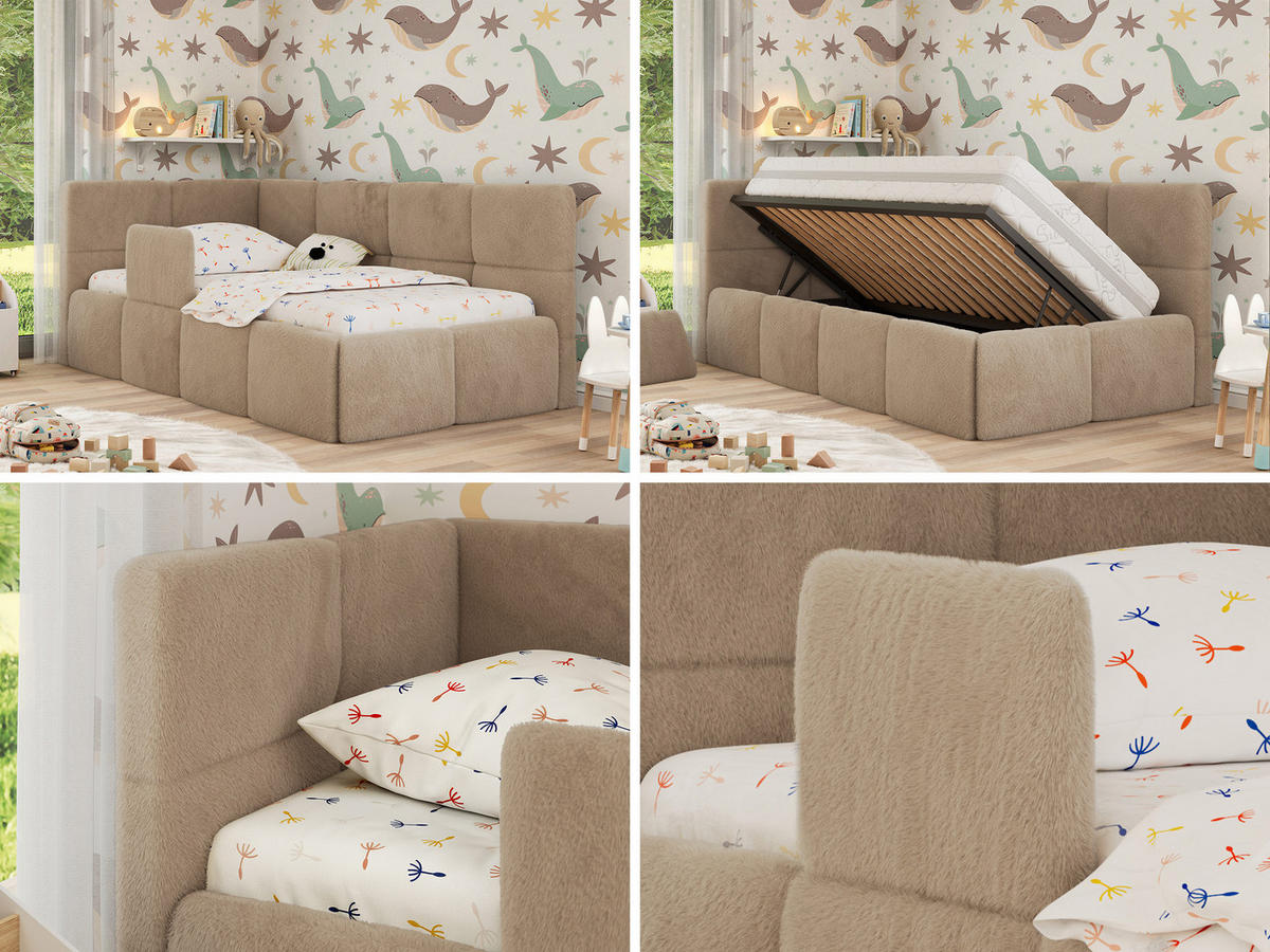 DĚTSKÁ POSTEL ARVO ALTA 90/200 - Béžová Plyš - Vlevo - kapučínová, textil (90/200cm) - MKS