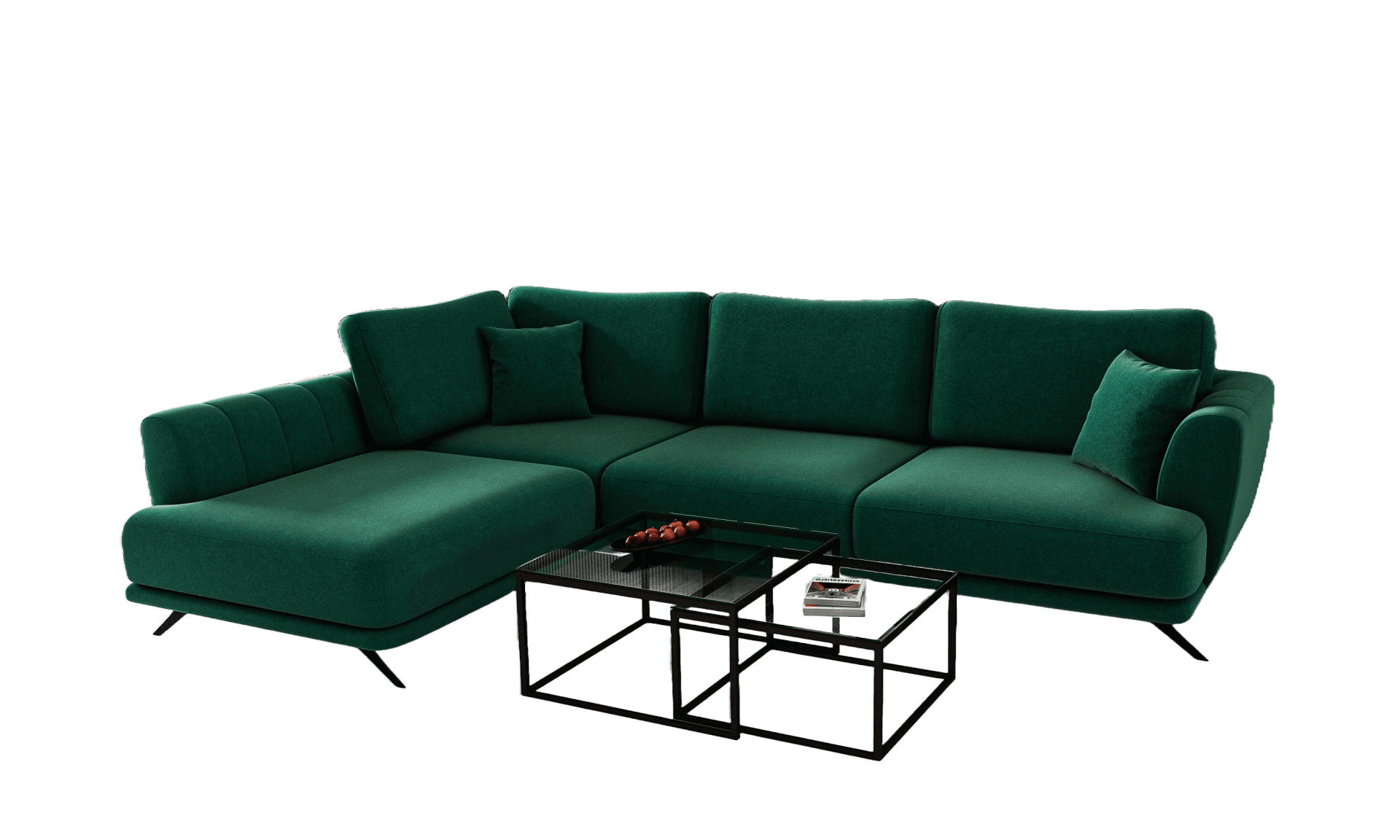 ECKSOFA mit Schlaffunktion und Bettkasten, Lukso-Stoff - Dunkelgrün/Schwarz, Textil/Metall (276/191cm) - Eltap