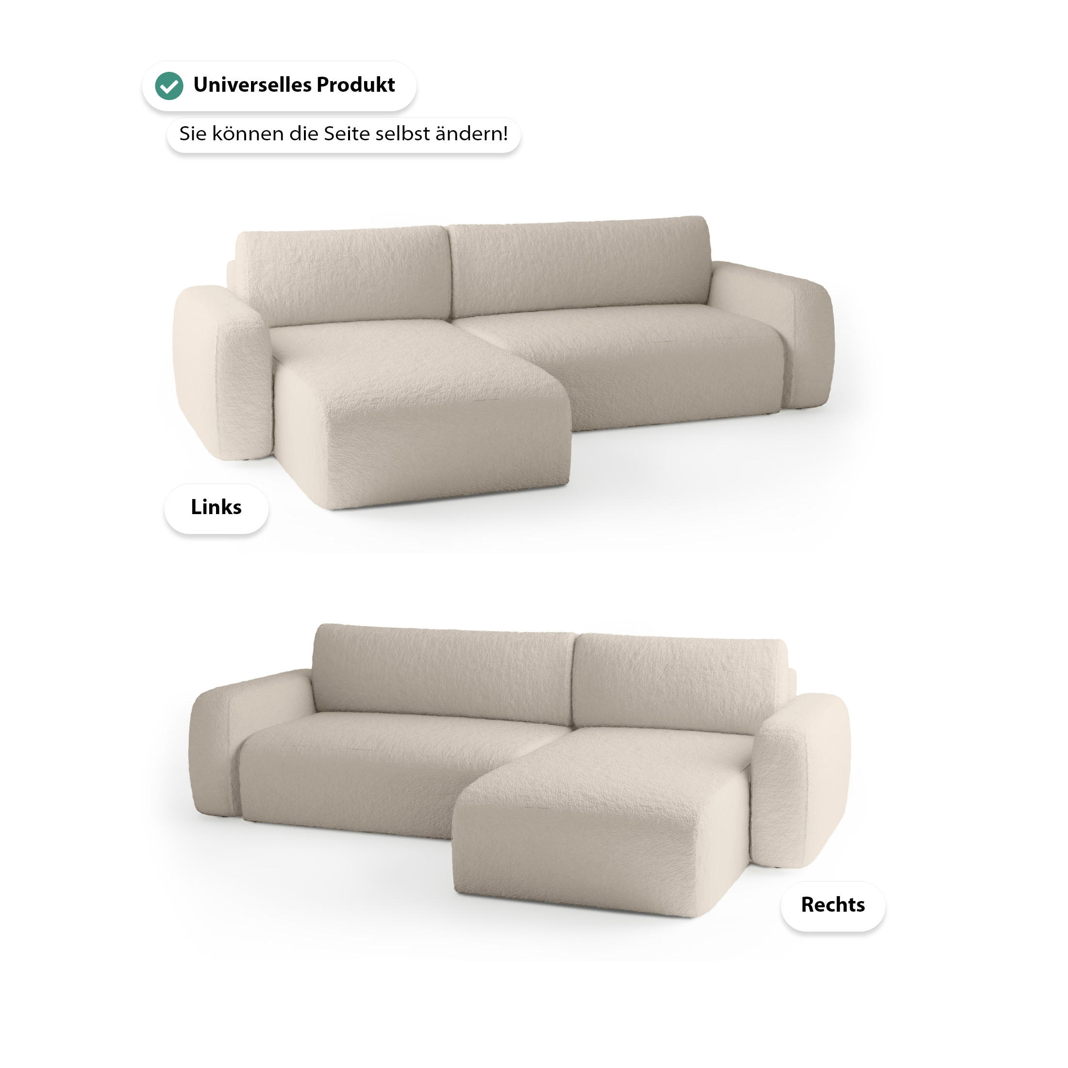 ECKSOFA Eckcouch Varde Universelle Beige - Beige, Textil (294/185cm) - Fedve