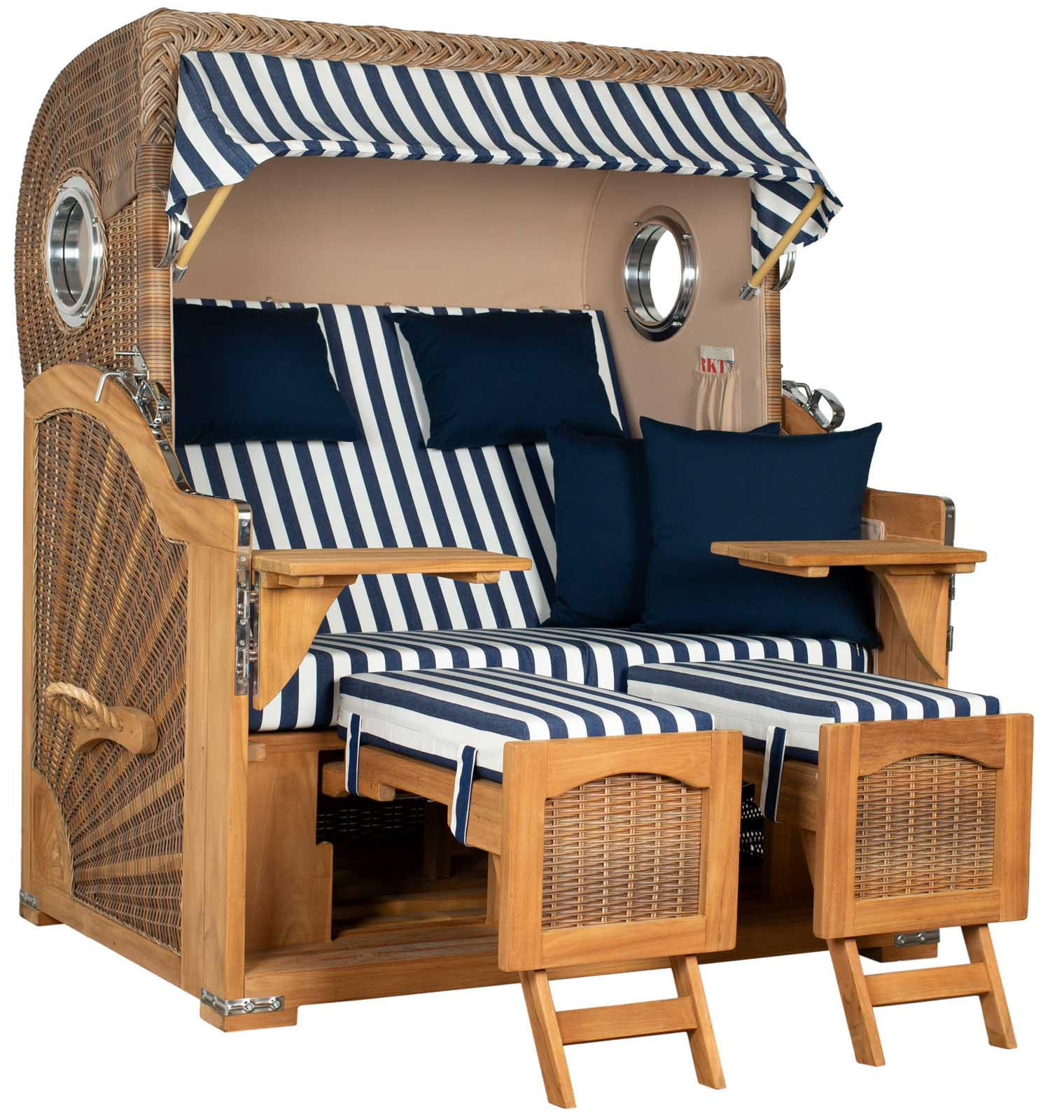 STRANDKORB XXL Düne Grande Teak Banana - Blau/Braun, Metall (142/170/95cm) - Mr. Deko