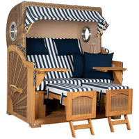 STRANDKORB XXL Düne Grande Teak Banana - Blau/Braun, Metall (142/170/95cm) - Mr. Deko