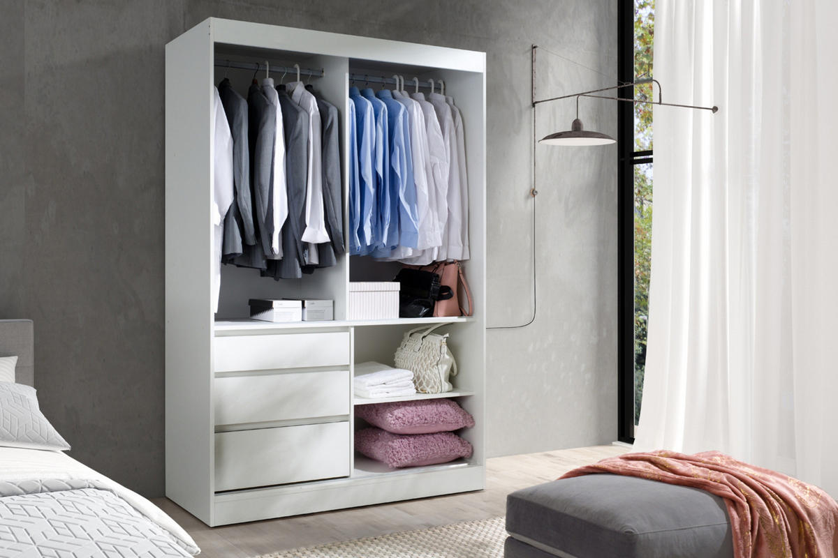 SCHWEBETÜRENSCHRANK HAITI 140/216 cm in Eiche Lefkas / Schwarz - Eichefarben/Schwarz, Holzwerkstoff (140/65/216cm) - Deine Möbel 24