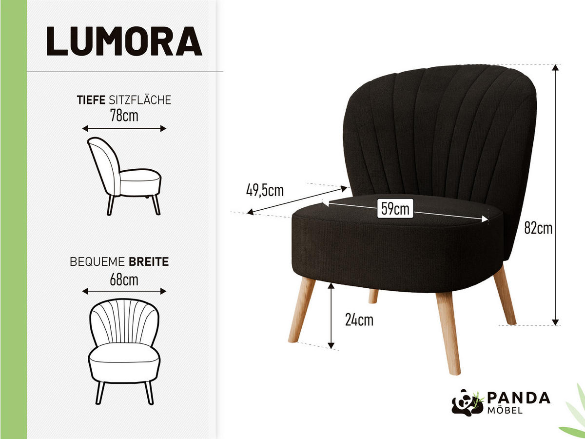 SESSEL Lumora mit Holzbeinen schwarz - Schwarz, Holz (68/82/78cm) - Panda Möbel