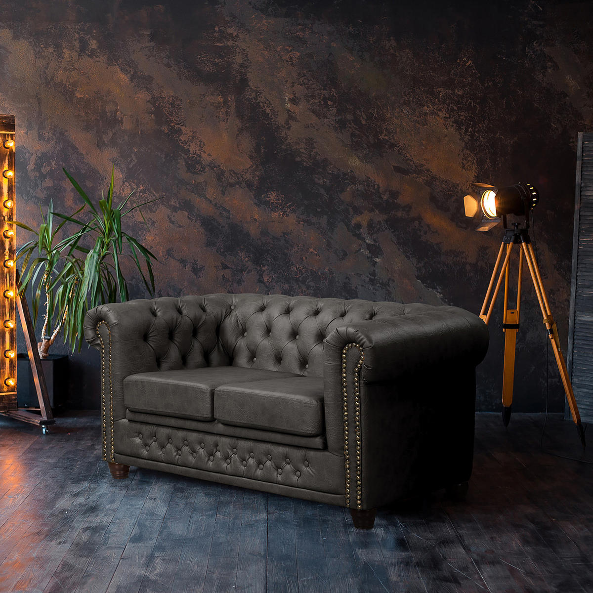 2-SITZER SOFA - Buchefarben/Schwarz, Kunststoff/Buchenholz (148/72/86cm) - home24