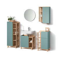 BADMÖBEL-SET Marano Blau-Grau 5 Teile - Blaugrau/Sonoma Eiche, Holzwerkstoff (35/65/60cm) - Livinity®