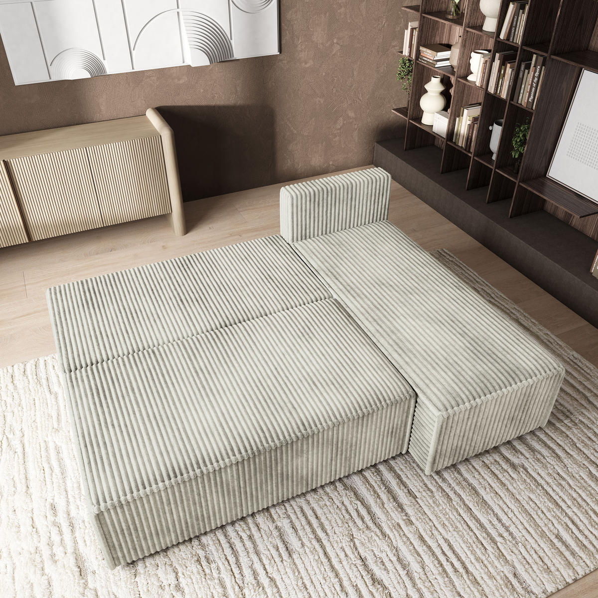 ROHOVÁ SEDAČKA BRISO světle šedá - šedá/světle šedá, dřevo/textil (200/140cm) - MASSENO