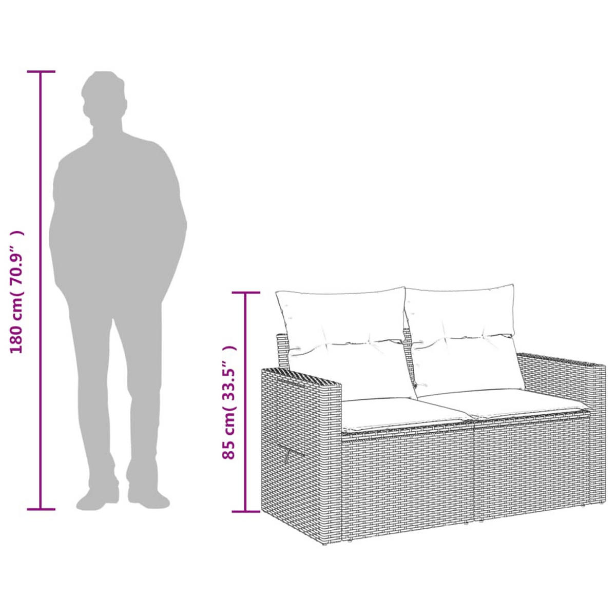 GARTENSOFA Mit Kissen 2-Sitzer Schwarz Poly Rattan - Schwarz, Kunststoff (124/69/62cm) - vidaXL