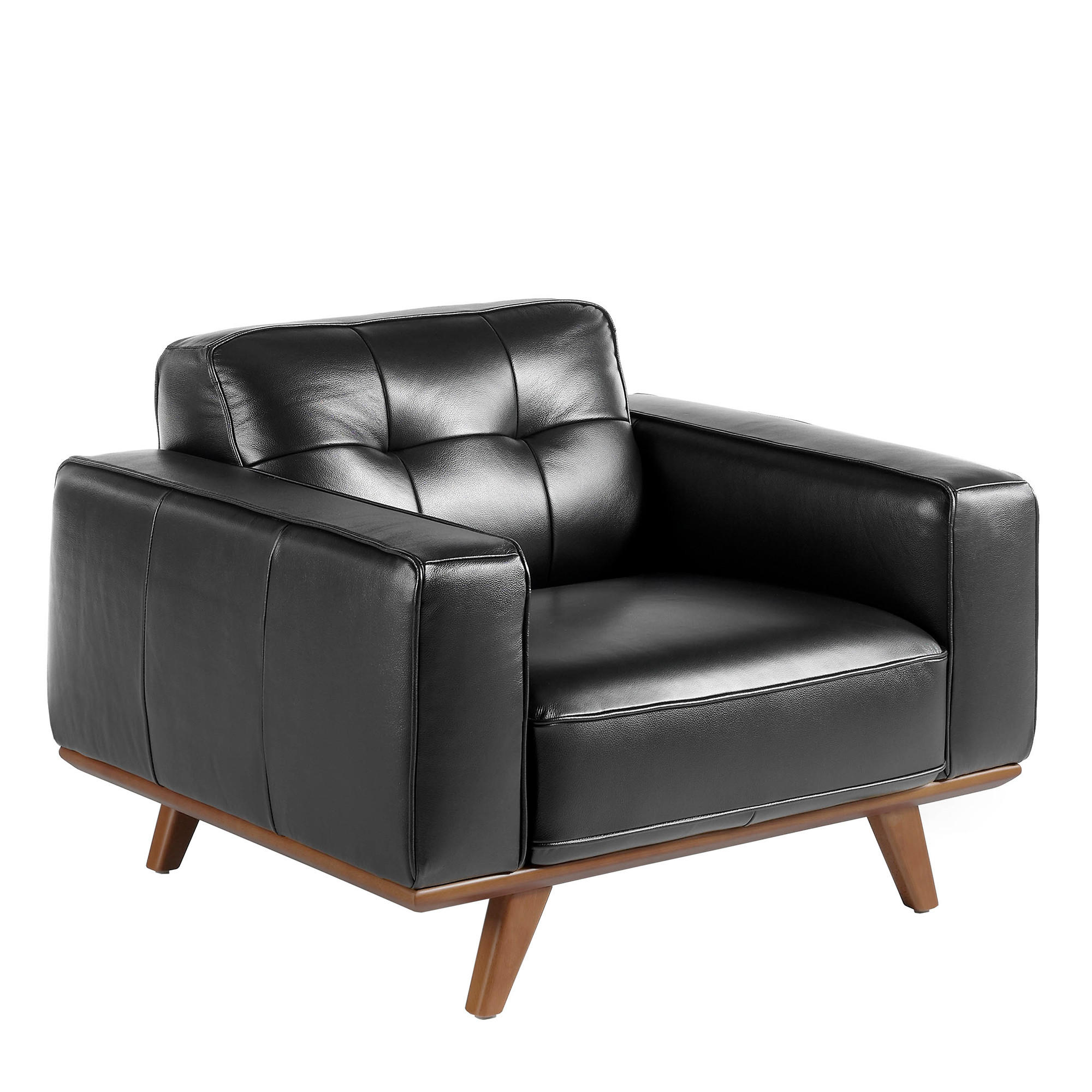 CHESTER-SESSEL aus schwarzem Leder - Schwarz/Braun, Leder/Holz (112/78/95cm) - ANGEL CERDA