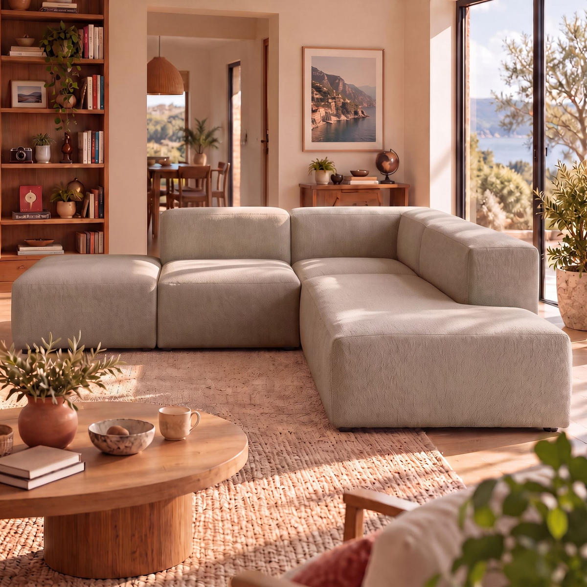 4-SITZER modulares Ecksofa HEAVEN SET 3 Rechts, Breite 270 cm Webstoff Braun - Schwarz/Braun, Holz/Kunststoff (270/245cm) - Muffo