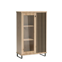 VITRINE NAKUSP C3 Lamellen Eiche Artisan - Schwarz/Eiche Artisan, Glas/Holzwerkstoff (87/132/41cm) - Komodee