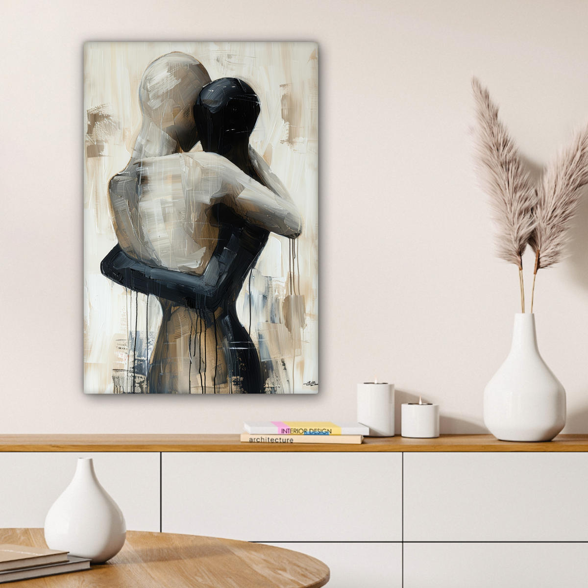 LEINWANDBILD Abstrakt - Liebe - Schwarz und weiß - Modern 60x90 cm - Schwarz, Textil (60/90cm) - MuchoWow