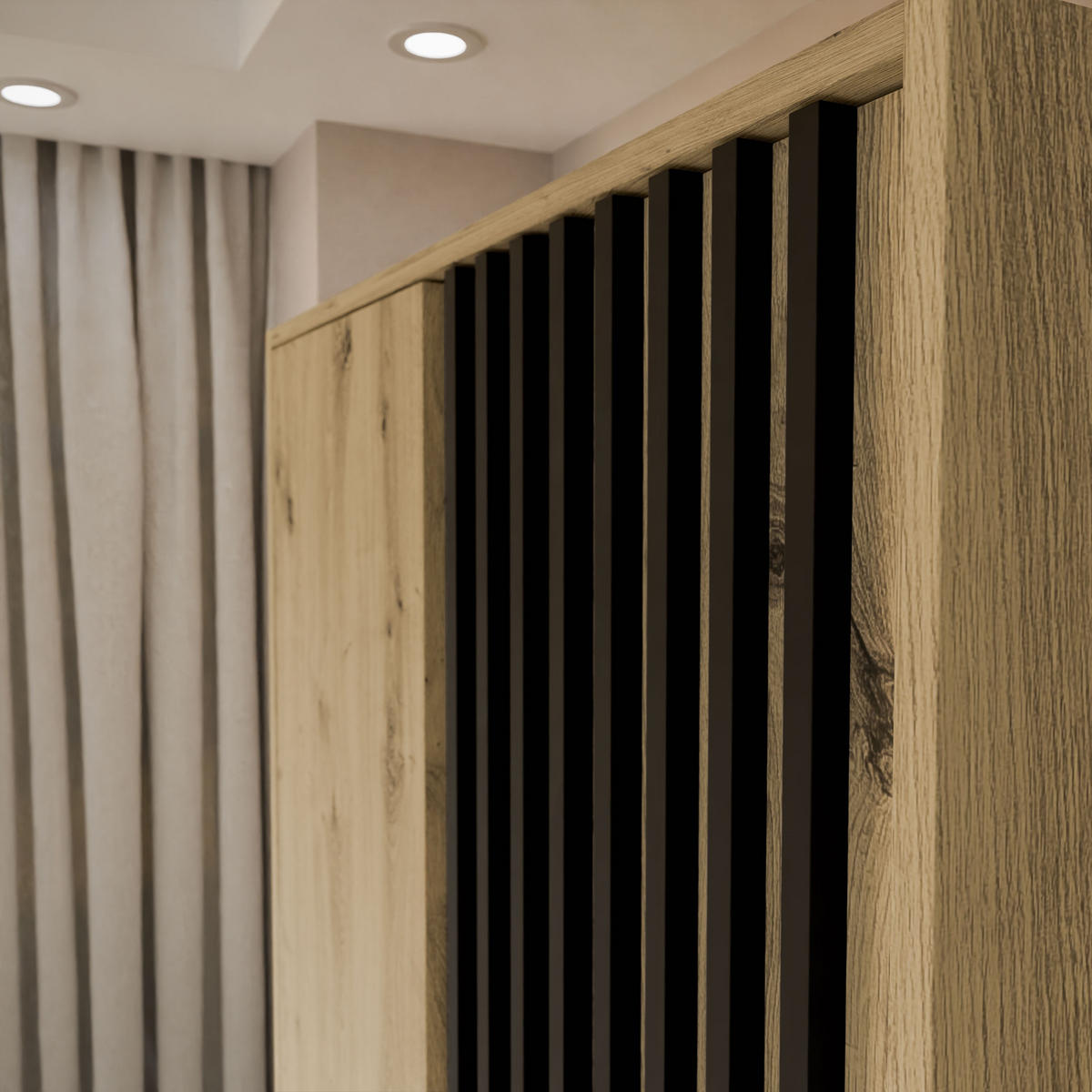KLEIDERSCHRANK NELA, zweitürig mit Lamellen, 105 cm, Artisan/Schwarz - Eiche Artisan, Holzwerkstoff (105/200/51cm) - Lookway