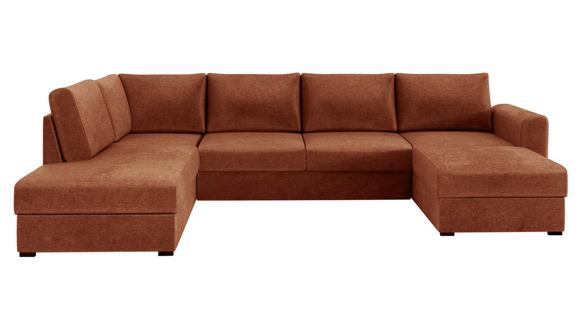 WOHNLANDSCHAFT Wilma, Seite: Links - Schwarz/Orange, Holz/Textil (305/85/188cm) - MIRJAN24