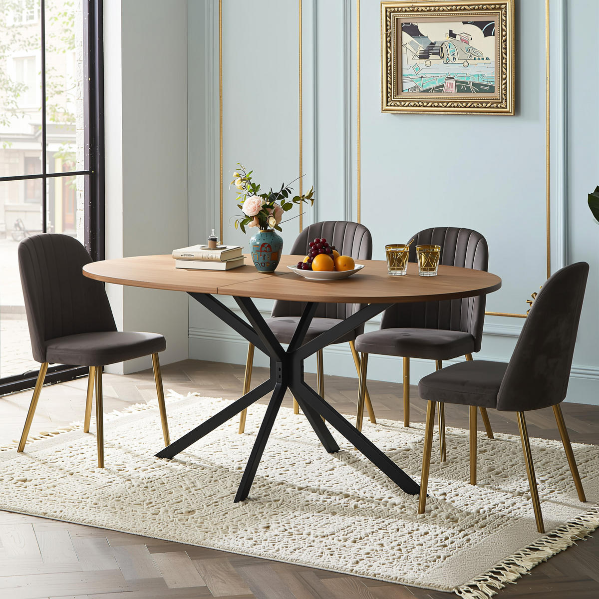 JÍDELNÍ STŮL oválný 120 cm, přírodní a kov, křížová podnož - barva dubu, kompozitní dřevo (80/120/75cm) - Urban Meuble