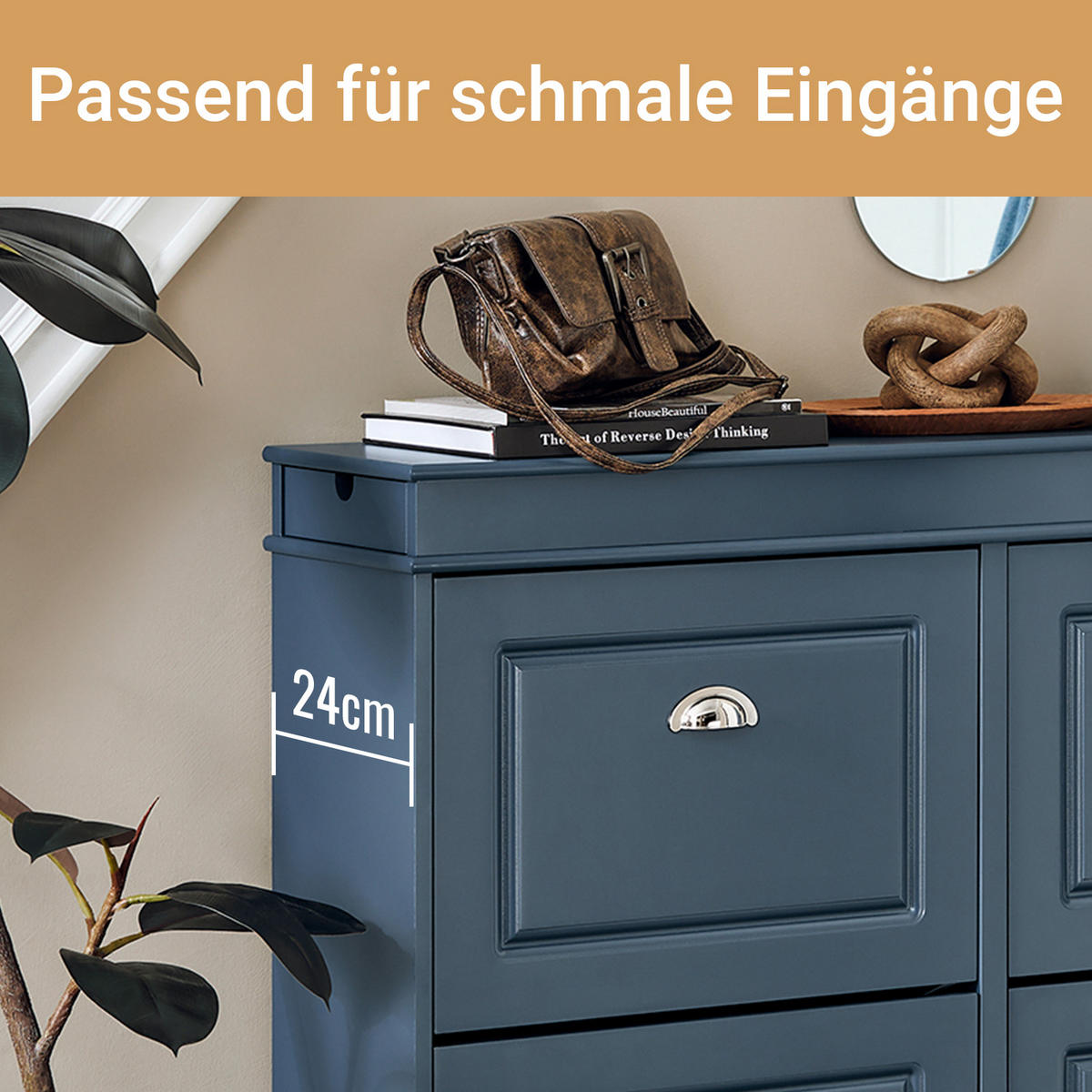 SCHUHKIPPER Blau, Schuhschrank mit 4 Klappen - Blau, Holzwerkstoff (104/83/24cm) - SoBuy