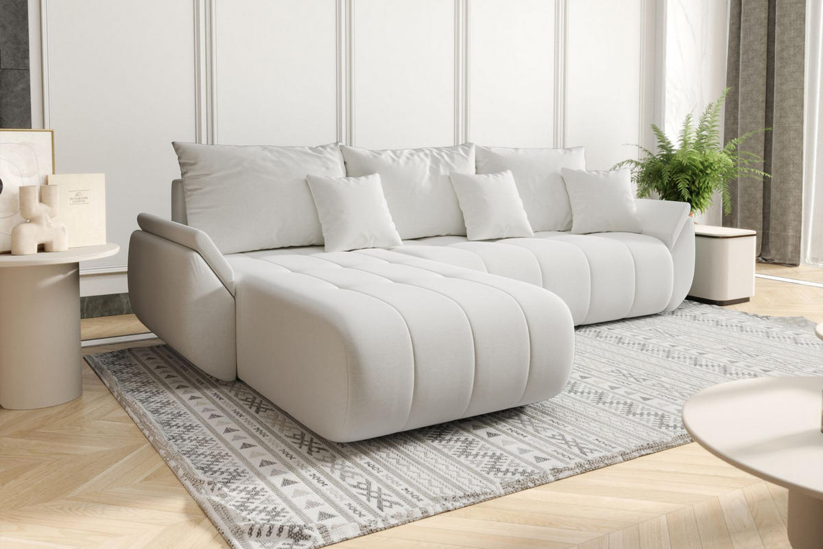ECKSOFA Mit Schlaffunktion Und Bettkasten TOKYO, Stoff WIND, Ecru, Links - Ecru, Holz (280/190cm) - Kaiser Möbel